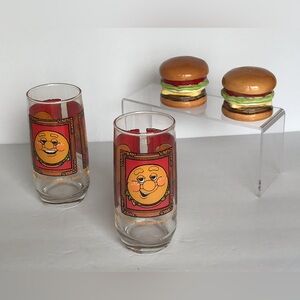 Vintage  1979 Burger King Collectors Series 6" Drinking Glass Set of 2 w/Burgers